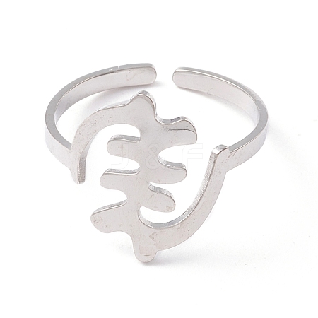 Non-Tarnish Fishbone Shape 304 Stainless Steel Cuff Ring for Women RJEW-B035-07P-1