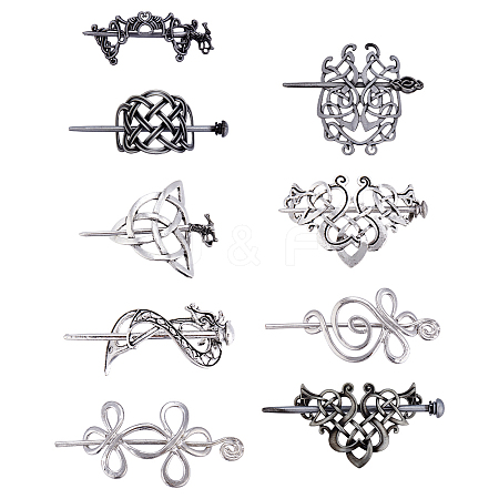 9Pcs 9 Styles Retro Alloy Hair Sticks OHAR-GA0001-14-1