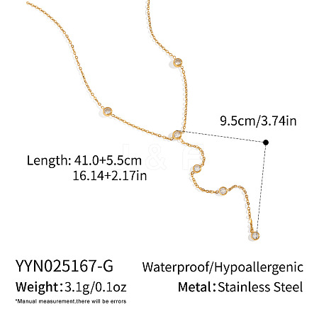 European 304 Stainless Steel Pave Clear Cubic zirconia Flat Round Tassel Y Necklaces AL6614-1-1