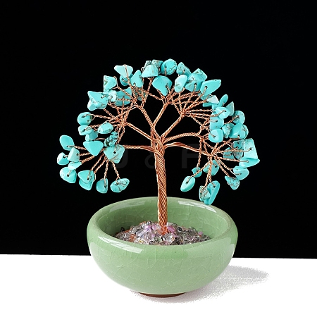 Synthetic Turquoise Chips Tree of Life Decorations with Bowl Base PW-WG1DC7A-11-1