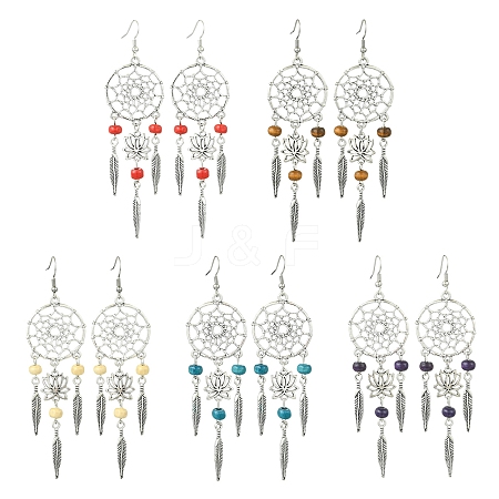 Alloy Feather Dangle Earrings EJEW-FS00028-1