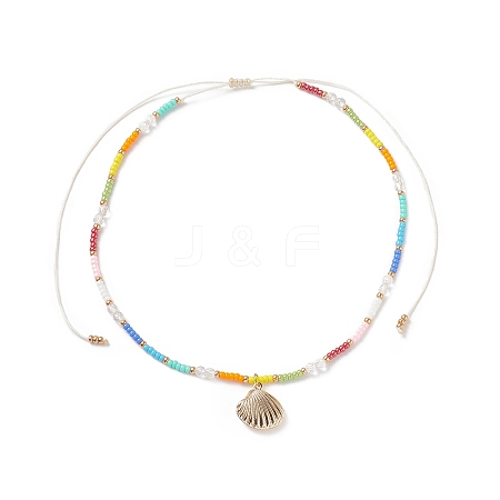 Brass Shell Pendant Necklace NJEW-JN04077-1