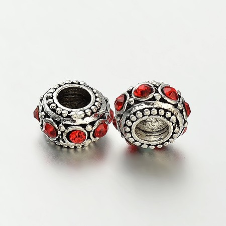 Antique Silver Zinc Alloy Rhinestone Large Hole European Rondelle Beads CPDL-O005-01-1