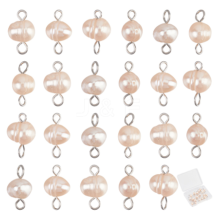 Natural Cultured Freshwater Pearl Potato Connector Charms PALLOY-SC00010-1