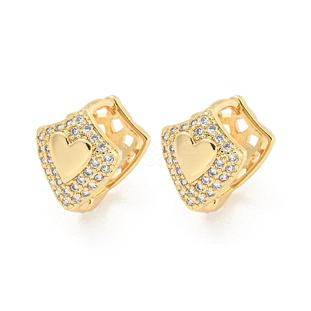 Heart Brass Pave Clear Cubic Zirconia Hoop Earrings EJEW-M258-20G-1