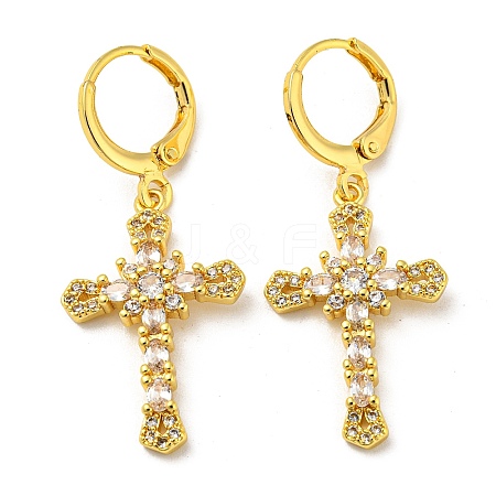 Real 18K Gold Plated Brass Dangle Leverback Earrings EJEW-A033-03G-04-1