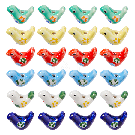 24Pcs 6 Colors Handmade Printed Porcelain Beads PORC-HS0001-02-1