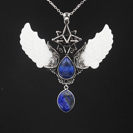 Natural Lapis Lazuli Angel Wing Big Pendants PW-WG35423-08-1