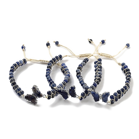 Natural Sodalite Braided Round Bead Bracelets BJEW-K251-06M-1