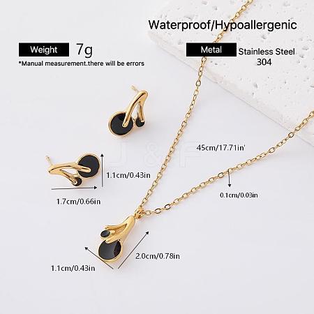 304 Stainless Steel Stud Earrings & Pendant Necklaces Sets for Women RK2139-2-1