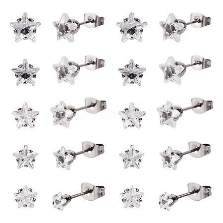 40Pcs 5 Size Crystal Rhinestone Tiny Star Stud Earrings EJEW-TA0001-13-1