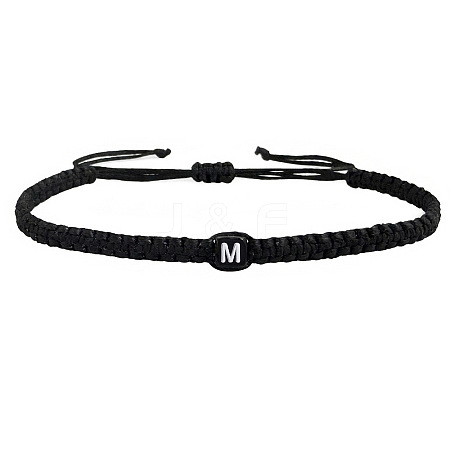 Adjustable Handmade Woven Waxed Cord Braided Bracelets with Acrylic Letter Beads LS-OI4298-13-1