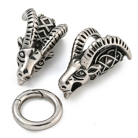 Tibetan Style 304 Stainless Steel Spring Gate Rings FIND-Z046-03AS-02-1