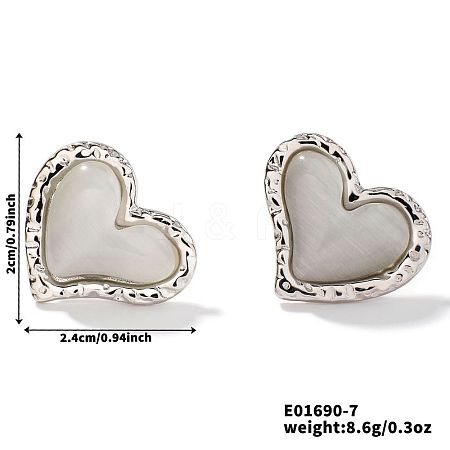 Natural Stone Cat Eye Heart-shaped Stud Earrings GI3370-6-1