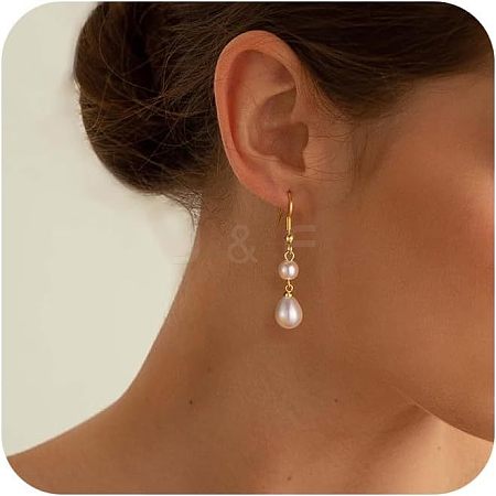 Teardrop Alloy Imitation Plastic Pearl Dangle Earrings FS-WG3074F-01-1