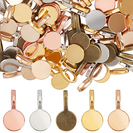 200Pcs 5 Colors Alloy Glue-on Flat Pad Bails for Pendant Making FIND-DR0001-48-1