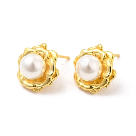 ABS Imitation Pearl Beaded Flower Stud Earrings EJEW-P213-11G-1