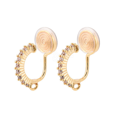Brass Micro Pave Cubic Zirconia Clip-on Earring Findings KK-N261-122B-G-1