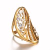 Golden Tone Chic Lady's 316 Stainless Steel Rhinestone Wide Band Finger Rings RJEW-J066-58-17mm-2