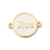 Brass Enamel White Flat Round Links KK-H267-110G-01-1