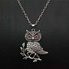 Alloy Light Siam Rhinestone Cute Owl Pendant Necklaces for Women ZP2296-1-1