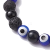 8mm Round Natural Black Onyx(Dyed & Heated) & Lava Rock & Evil Eye Handmade Lampwork Beaded Stretch Bracelets for Women Men BJEW-TA00518-3