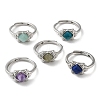 Adjustable Natural Mixed Gemstone Rhombus Finger Rings RJEW-M155-08P-1