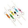 Kissitty 6Pcs 6 Colors Schima Wood & Cotton Cord Keychain KEYC-KS0001-03-9