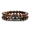 2Pcs 2 Style Dyed Natural Tiger Eye Beaded Stretch Bracelets Set PW-WG89041-02-1