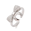 Bowknot Brass Micro Pave Clear Cubic Zirconia Open Cuff Rings RJEW-S417-04P-1