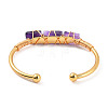 Natural Amethyst Triple Column Beaded Open Cuff Bangle BJEW-E377-01G-03-3