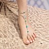 Alloy Crystal Rhinestone Starfish Round Glass Seed Beaded Stretch Toe Ring Anklets for Women AJEW-K052-01-1