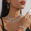 Flower Alloy Rhinestone Chain Double Layer Necklaces & Stud Dangle Earrings & Bracelets Sets FS-WG0F210-01-1