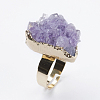 Adjustable Natural Druzy Amethyst Finger Rings RJEW-E146-01-4