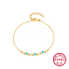 Simple S925 Sterling Silver with Synthesis Turquoise Link Bracelets for Women MP8538-3-1