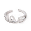 Clear Cubic Zirconia Word Love Open Cuff Ring RJEW-E072-18P-2