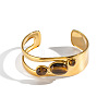 Natural Tiger Eye Oval 304 Stainless Steel Hollow Open Cuff Bangles for Women RV6494-1-3