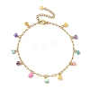 Dyed Natural Freshwater Shell Colorful Rondelle Tassel Brass Paperclip Chain Anklets for Women AJEW-AN00719-3