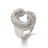 Letter Brass Micro Pave Clear Cubic Zirconia Open Cuff Ring for Women RJEW-N046-03C-P-1