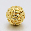 Round Carved Om Mani Padme Hum Brass Finding Beads KK-F0292-11-2