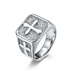 Square with Cross Pattern 304 Stainless Steel Finger Rings for Men FS-WGAC6B1-04-2