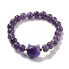 Round & Cat Head Natural Mixed Stone Beaded Stretch Bracelets for Women BJEW-K251-03-3