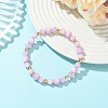 Natural Kunzite & Brass Beaded Stretch Bracelets for Women BJEW-JB14001-1