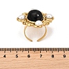 304 Stainless Steel with Natural Gemstone and Plastic Imitation Pearl Adjustable Cuff Rings for Women LS-RJEW-Z096-02G-03-3