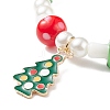 2Pcs 2 Style Glass Pearl & Lampwork Mushroom Beaded Stretch Bracelets Set with Alloy Enamel Christmas Charm for Women BJEW-JB08395-7