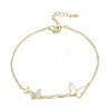 Brass Micro Pave Clear Cubic Zirconia White Butterfly Link Bracelets KK-CBA6980-21G-4