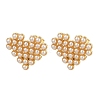 Brass ABS Plastic Pearl Heart Stud Earrings EJEW-L275-14G-03-4