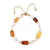 Adjustable Brass Cable Chains & Natural Cultured Freshwater Pearl & Amber Beads Slider Bracelets for Women BJEW-JB13325-1