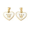 304 Stainless Steel Pave Natural White Shell Heart with Initial Slice Pendants STAS-R168-25G-W-1