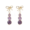 Natural Amethyst Bowknot with Round Dangle Stud Earrings EJEW-JE06780-02-2